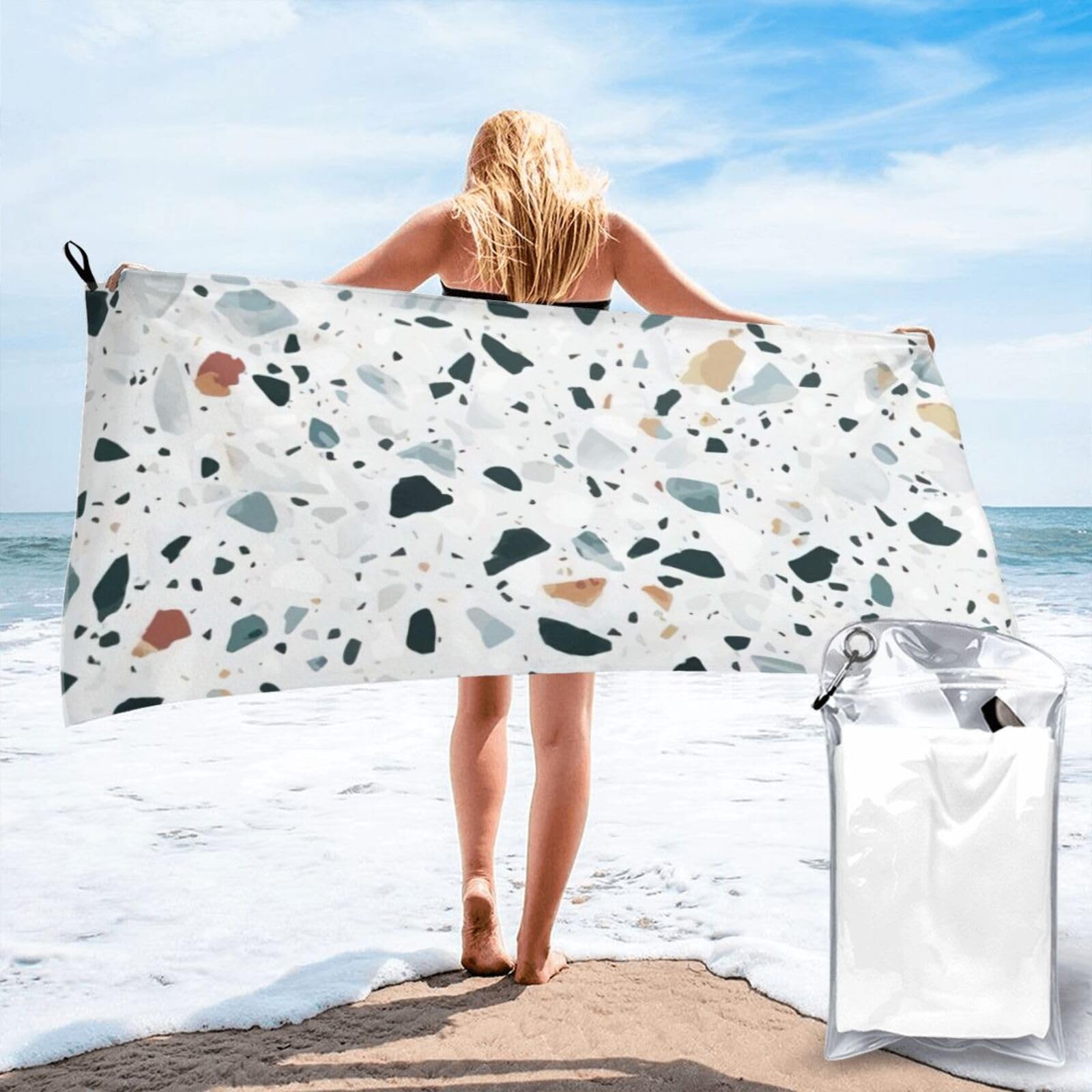 AYYQWE Terrazzo Marble Pastel Print Lightweight Towel For Men Women Travel Beach Camping Hiking Yoga Swimming Sports
