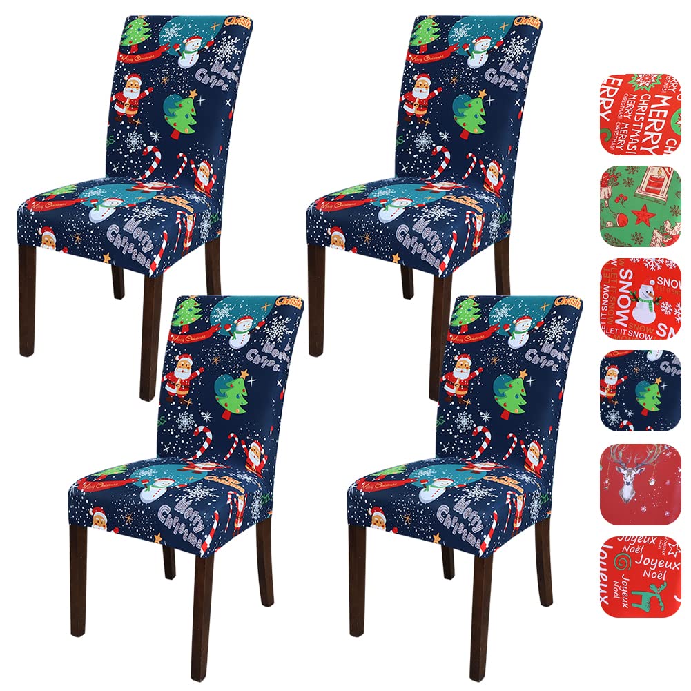 JOTOM Fundas para Sillas Elásticas de Navidad Protector de Silla de Comedor de Spandex Suaves Extraíbles Fundas de Silla para Comedor Hotel Fiesta Boda Cocina,Pack de 4 (Santa Claus)