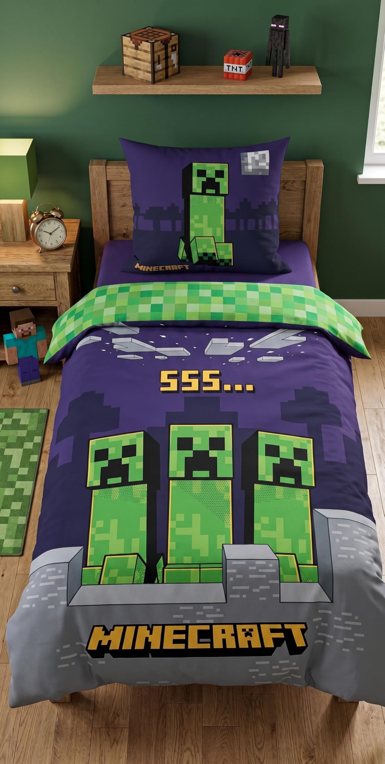 Parure de Lit Enfant Minecraft Creeper Anti-Allergène Oeko-Tex