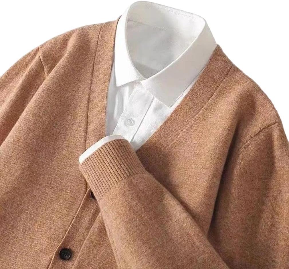 Men's Fall Winter Business Casual V-Neck Thin Knitted Cardigan Sweater