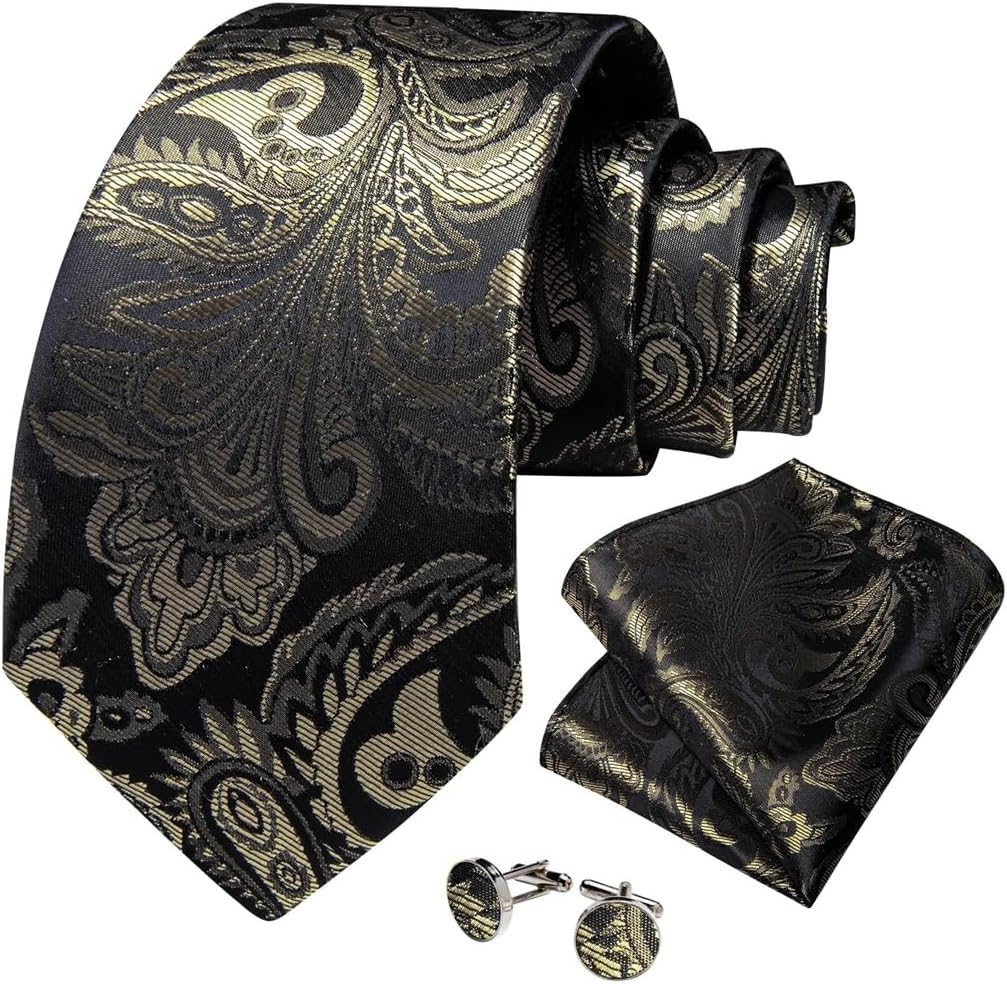 Men's Fashion Tie Sets Green Silk Neckties Plain Men Ties with Handkerchief Cufflinks Exquisites Wedding Party Accessory