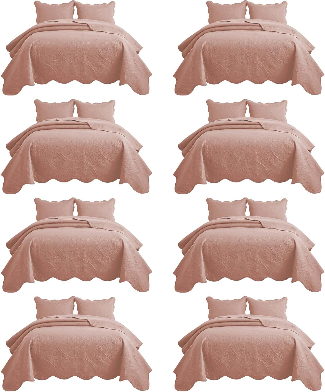 IR Imperial Rooms 8 Pack Quilt King Size Bedding (106" x 96") - Bulk Wholesale for Hotels, Guest Bedroom & Airbnbs - Lightweight Microfiber Reversible Floral Embossed Quilts Bedspreads (Peach)