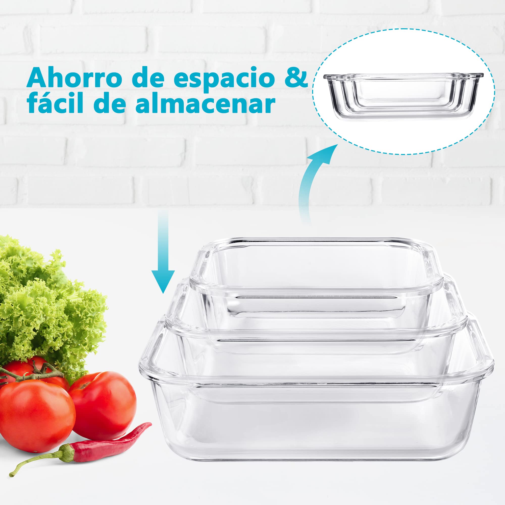Igluu Meal Prep Recipientes de Cristal (Set de 3) – 370/640/1050ml | Tapa de Bambú, Sin BPA – Horno, Freidora de Aire, Microondas, Congelador y Lavavajillas – Vidrio de Borosilicato