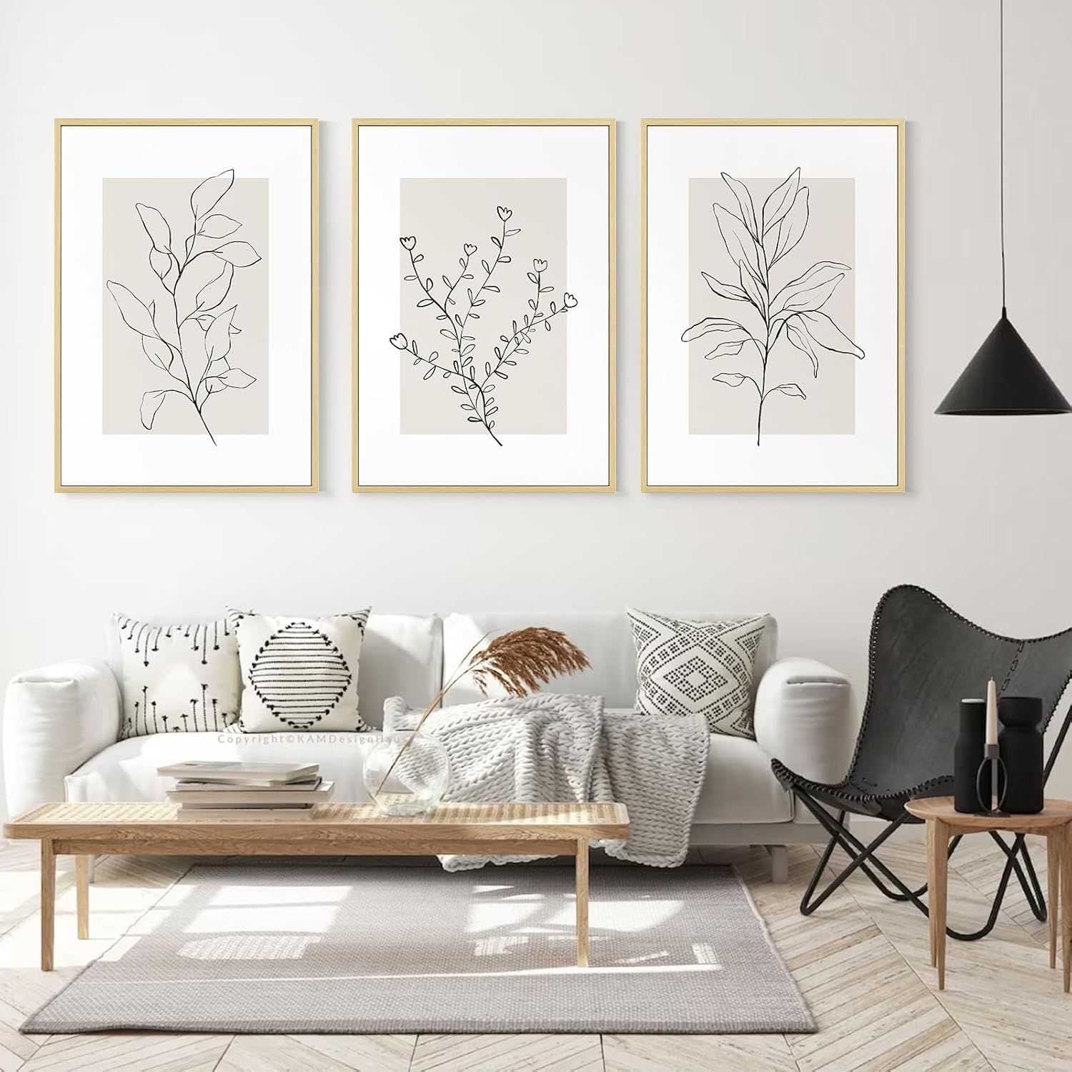 Neutral Botanical Prints Wall Art Decor Plant Minimalist Canvas Pictures Vintage Beige Wall Art Modern Farmhouse Line Poster Boho Abstract Painting Artwork for Bedroom 12x16 Inch Framed Set of 3