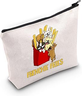 G2TUP French Bulldog Dog Lover Gift French Bulldog Cosmetic Bag Frenchie Fries Makeup Bag French Bulldog Dog Mom Gift Travel Bag with Zipper (Frenchie Fries White)