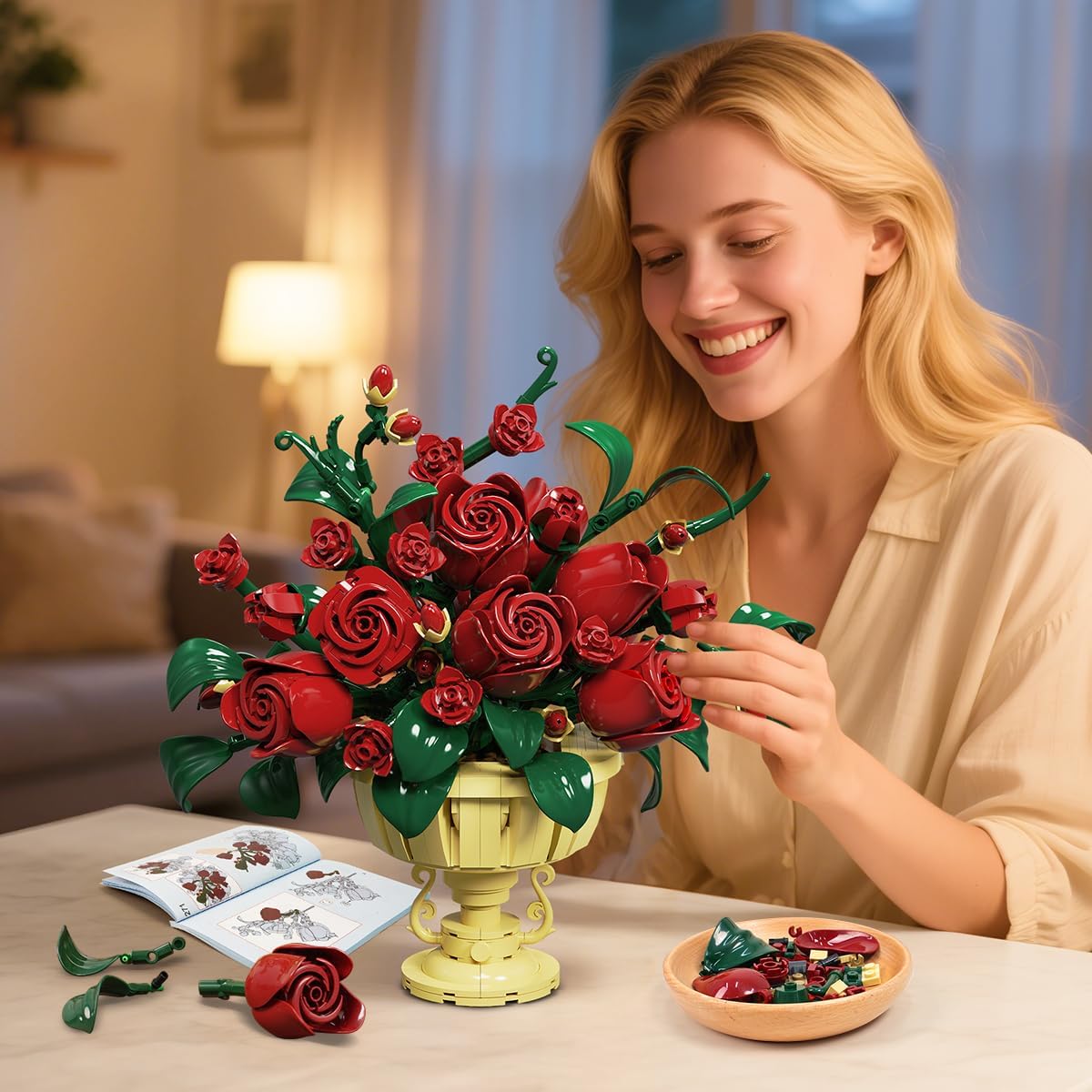 Rose Flower Building Set, 969 PCS Botanicals Flowers Bouquet Building Block Kit with Pot, Artificial Bonsai Plant Collection Office Home Decor, Birthday Gift for Adults Women Boys Girls 12+ - Image 5