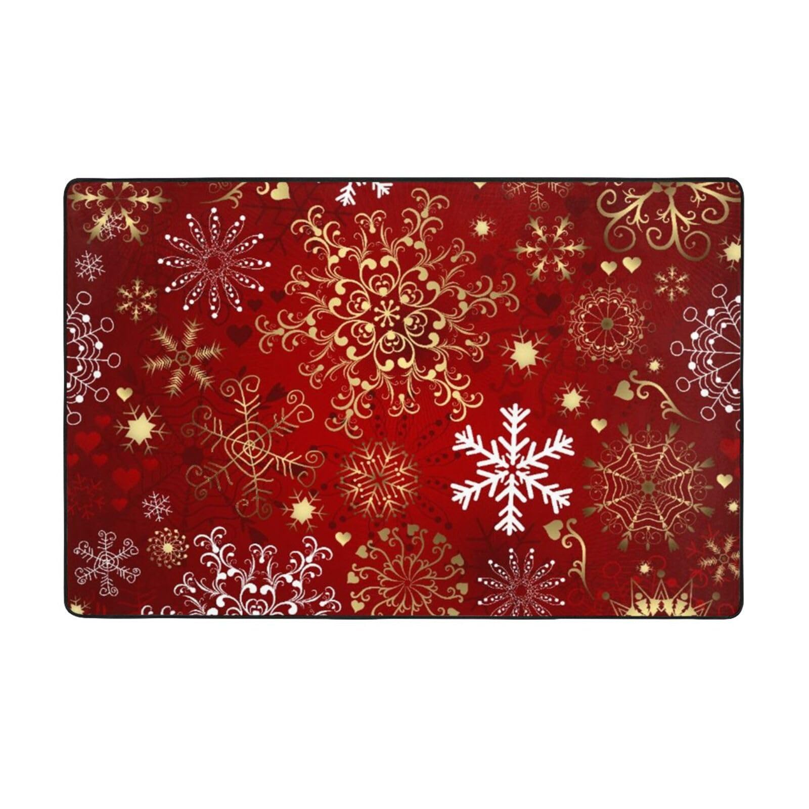 Tapis de Noël rouge doux et durable grand format imprimé flocon de neige