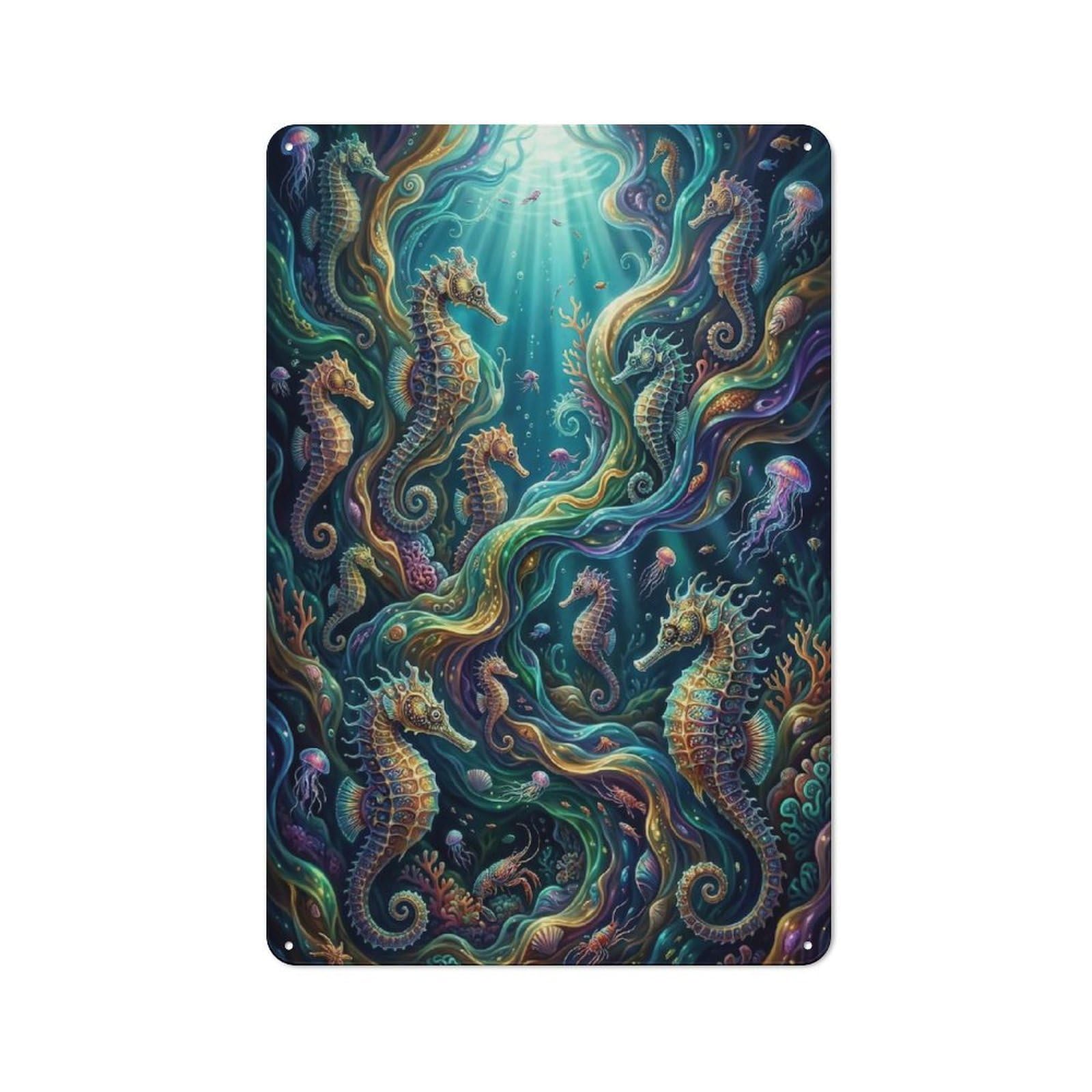 Junmoney Style-17 Seahorse Underwater Fantasy Rustic Metal Sign 30X20cm For Hobby Room Or Studio, Suited To Hobby Room Decor Fans