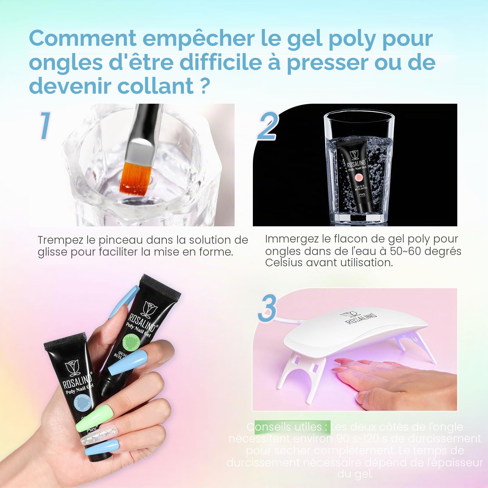 ROSALIND Gel Construction Ongle UV Starter Set, 12pcs 10ml Poly Extension d'ongles en Gel Avec Mini UV Lampe, Base&Top Coat, DIY Nail Art Acrygel Complet Kit pour Femme