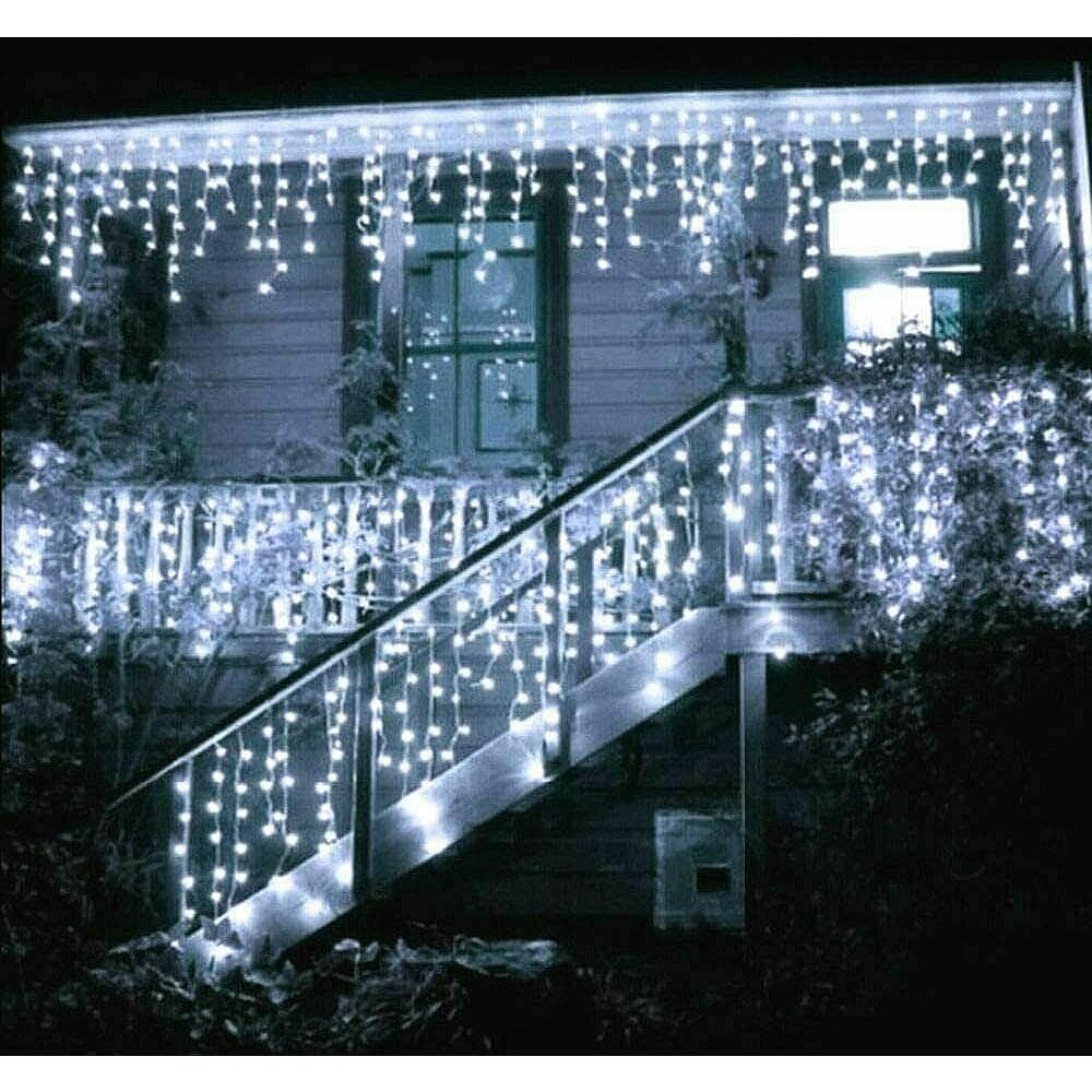 Tenda Luminosa 500 LED Bianco Freddo ghiaccio 10 metri per Esterno prolungabile IP44 luminaria pioggia cascata di luci