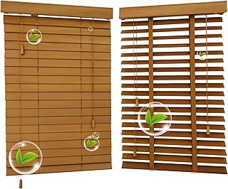 Wooden Venetian Blinds, Venetian Blinds with Tape Ladder, 50mm/2in Horizontal Slats, Hand Made to Measure, Windows Treatment, for Bedroom, Kitchen, Office(Brown)