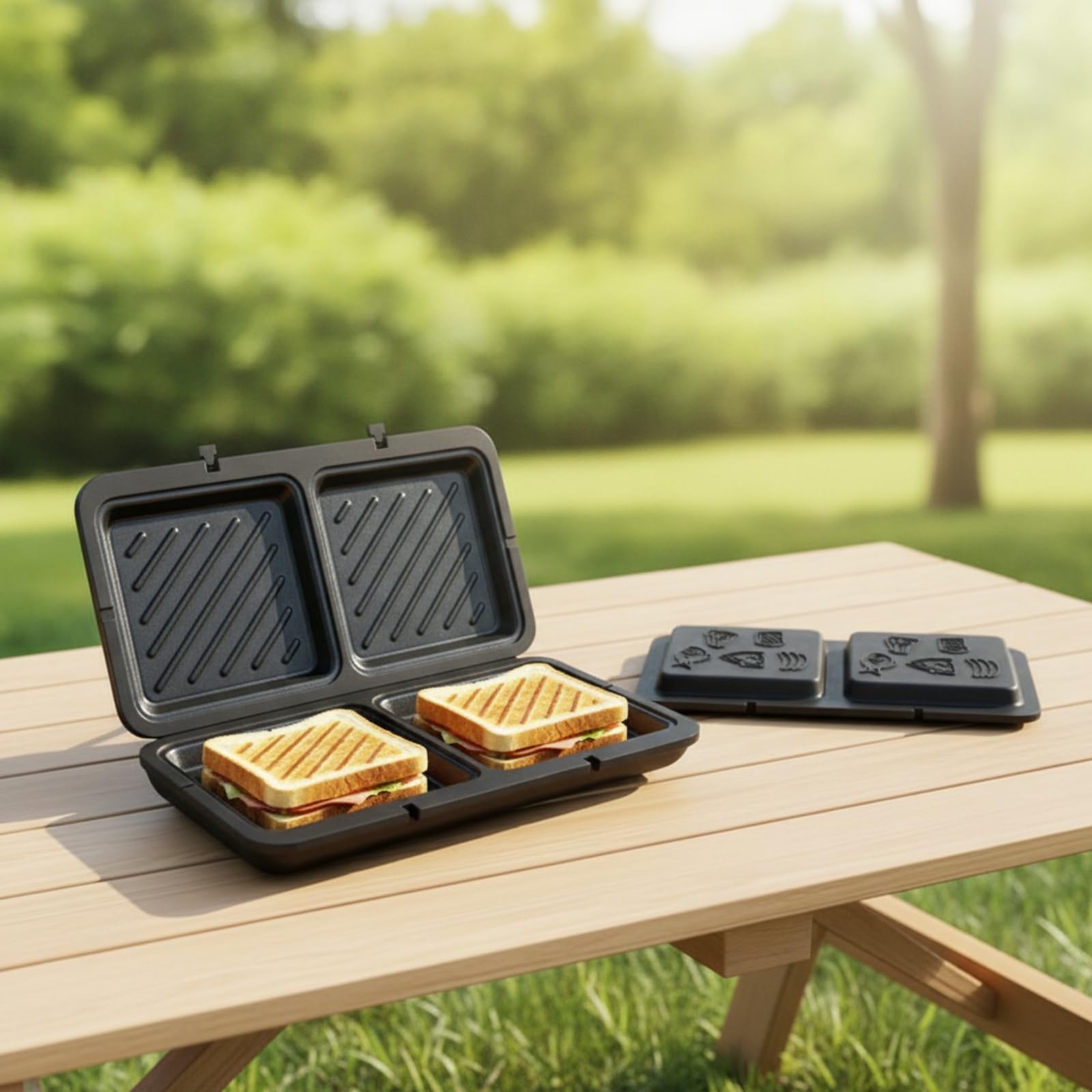 Tostiera a Libro Antiaderente Sandwich Maker Doppio Scomparto Tostapane per Famiglie, Studenti, Campeggio, Nero
