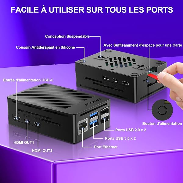 SANOOV Raspberry Pi 5 16 GO Kit 64 GO Edition avec Refroidisseur Actif,Carte Pi 5 16 GO,Kit Lecteur de Carte 64 GO,Boîtier Pi 5 ABS,Double Câble HD Out 4K,Alimentation USB-C 27 W 5,1 V5 A et Tournevis - 3
