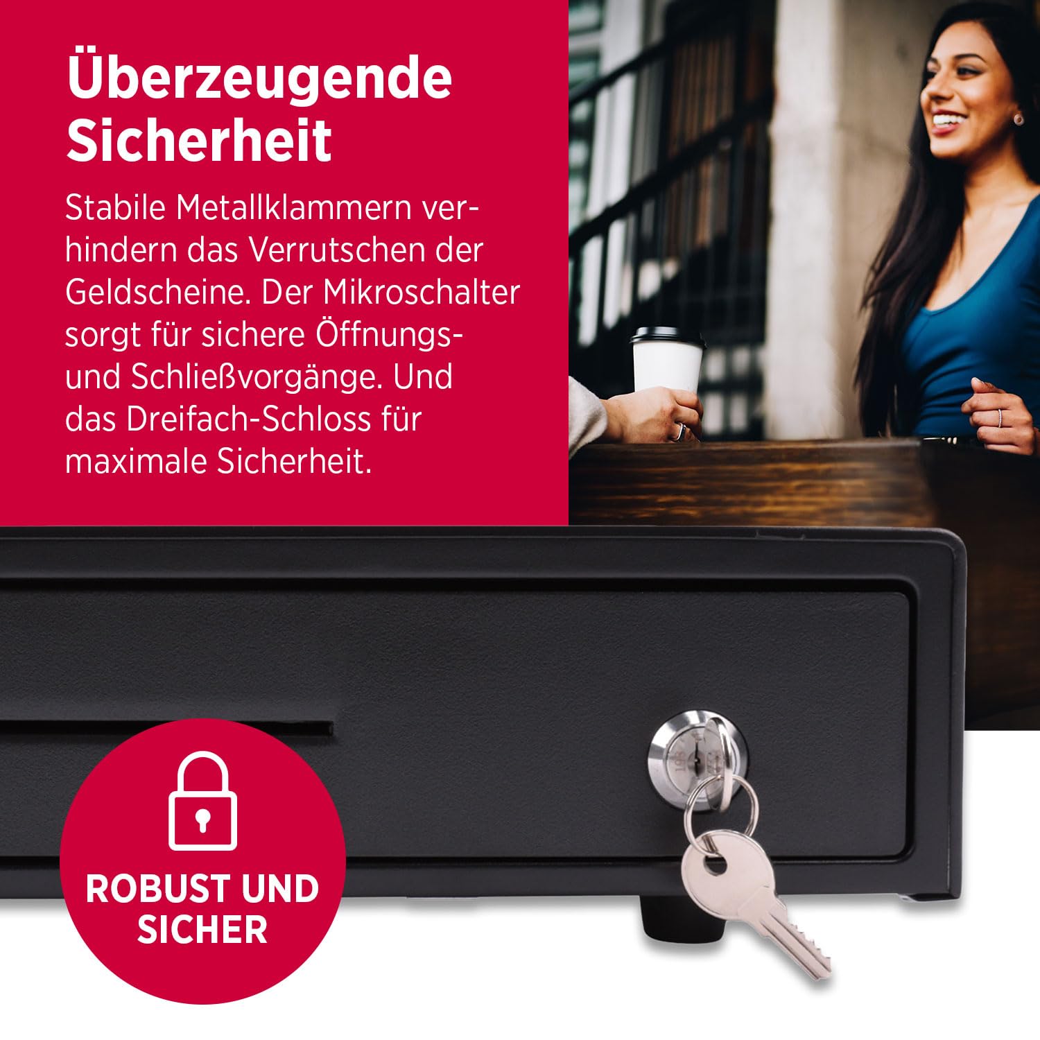 Olympia MD 335C Kassenschublade mit 4 Fächern für Banknoten und 8 für Münzen - Kassenlade mit RJ-12 12-24 Volt Anschluss unversell. Registrierkasse Solide Kassenschublade von 36,8 x 33,5 x 9,4 cm