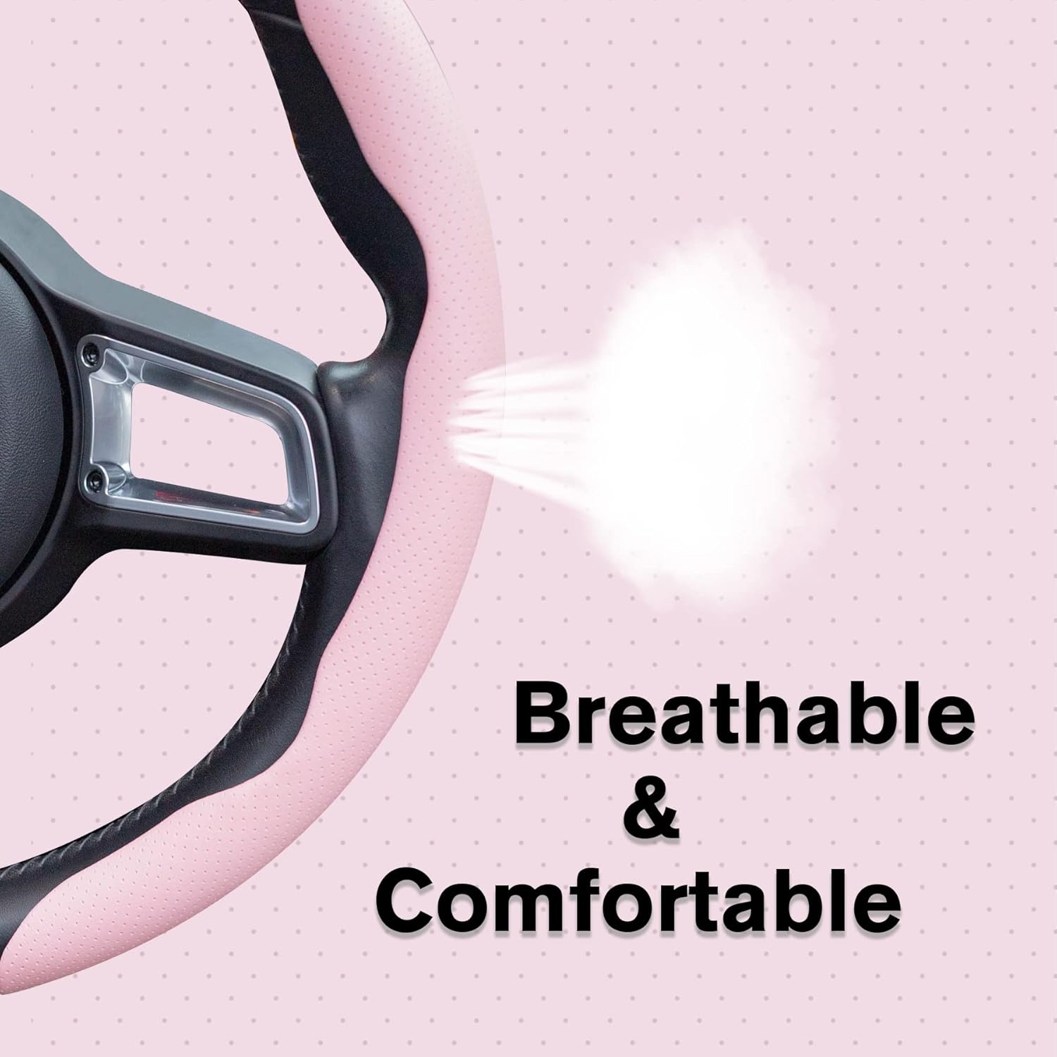 Amiss Car Nappa Leather Steering Wheel Cover, Segmented Steering Wheel Protector, Universal 99% Car Wheel Cover Protector (Pink) - Image 4