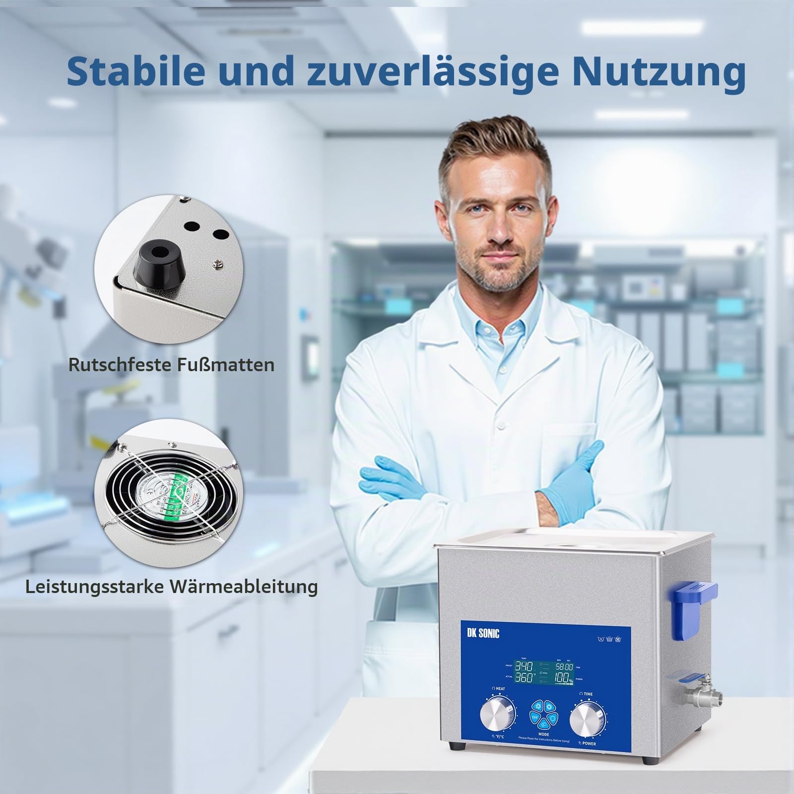 DK SONIC Ultraschallreiniger 10L,240W Kommerzieller Ultraschallreinigungsgerät mit Intelligente mechanische Zeitschaltuhr, Heizung & Korb, Mehrere Funktionen für Vergaser, Motorradmotoren, Ketten