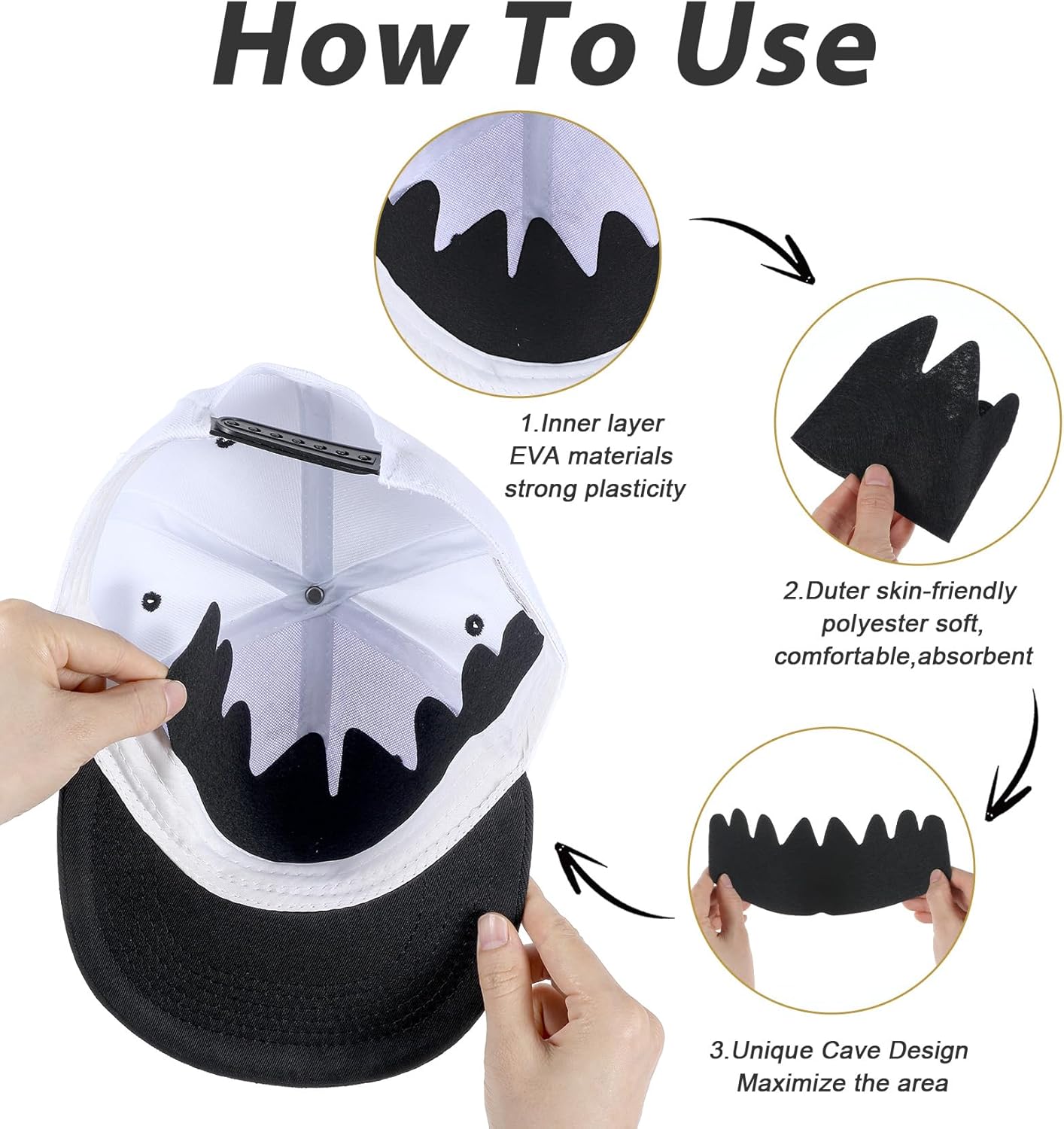 Hat Shaper Insert, 12Pcs Hat Insert for Baseball Caps and Sun Hats, Washable and Reusable Sweat Absorbing Liners Maintain Hats Shape (Black)