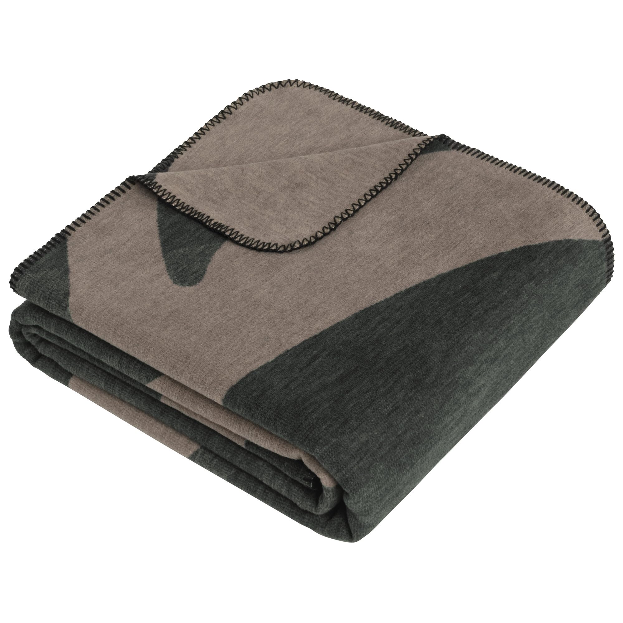 Ibena Decke Lipari 140x200 cm grau, Made in Germany - Bio Baumwolldecke | flauschige, warme & waschbare Kuscheldecke, Sofadecke grau & braun mit grafischem Muster, Wolldecke Oeko-TEX zertifiziert