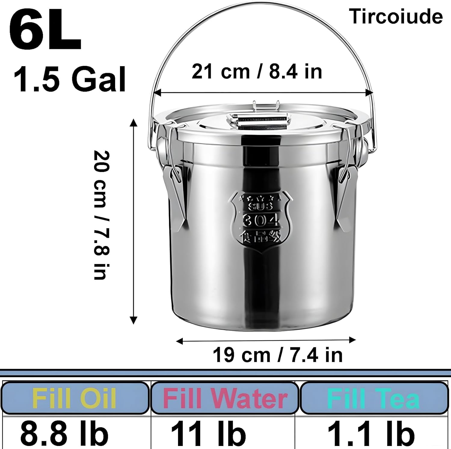 304 Stainless Steel Airtight Canister with lids, Rice Cereal Grain Canisters Container, 6L / 1.5 Gallon Airtight Food Storage Containers containe, Flour Oil Sugar Milk Storager Bucket - Image 2