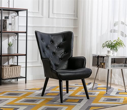 Baysitone Silla moderna de piel sintética, cómoda silla de descanso con diseño de respaldo alto, silla tapizada para sala de estar y dormitorio,