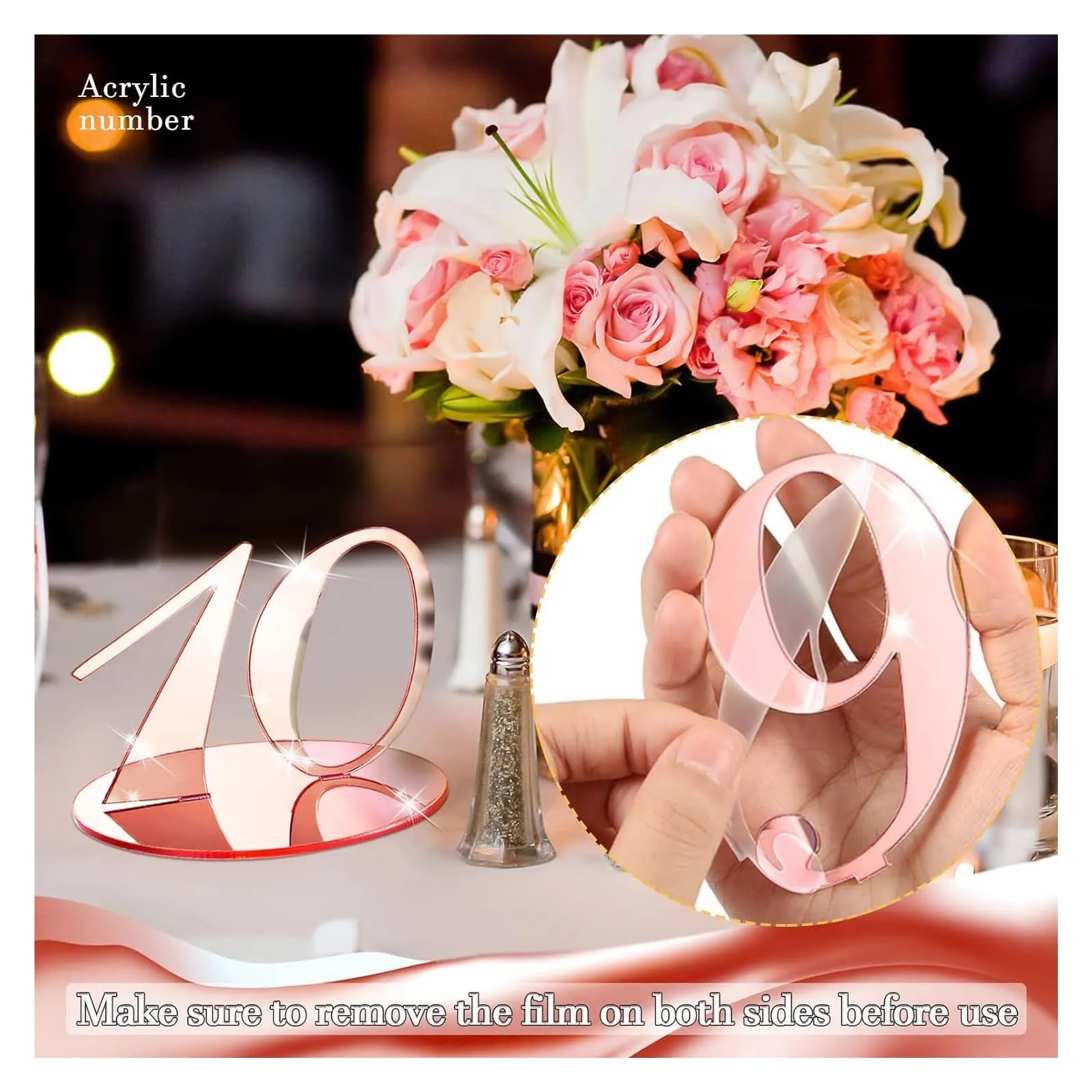 uchwyty na numery stolików, 10-elementowy stojak na numery stołów w kolorze złotym z elegancką lustrzaną podstawą wesela i imprezy cateringowe(Rose gold)