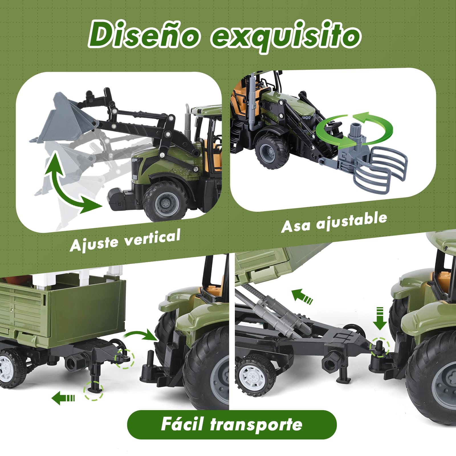 Tractor Teledirigido para Niños, Set de Tractor RC, 2.4GHz Mando a Distancia & App, 5X Arte Delantera del Vehículo, Caballo, Barril de Vino, Pajar, Juguete Agrícola para Niños 3 4 5 6 7 Años