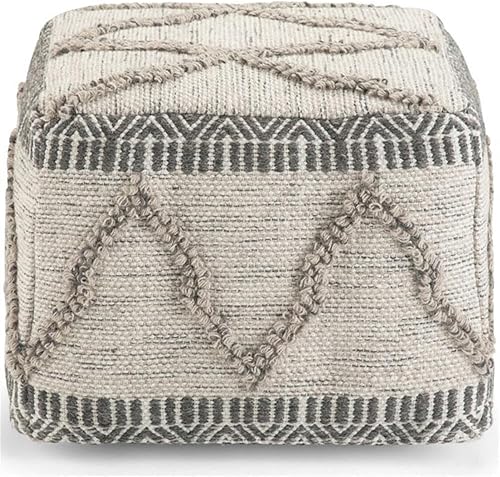 Miniatura 23 de SIMPLIHOME Sommer - Puf cuadrado bohemio en tejido de telar natural y gris topo para sala de estar, dormitorio y habitación de los niños