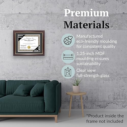 Vista 250 de Creative Picture Frames Marco de diploma de borde dorado caoba de 12 x 16 pulgadas con vidrio negro y colgadores de pared instalados, marco
