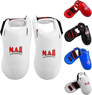 MAR | Martial Arts Foot Protector for Karate, Karate Kick Boots, Karate Foot Protectors for Karate Competition, Moulded Foam Padding, Elasticated Heel Straps & Toe Loops (4 Colours Available)