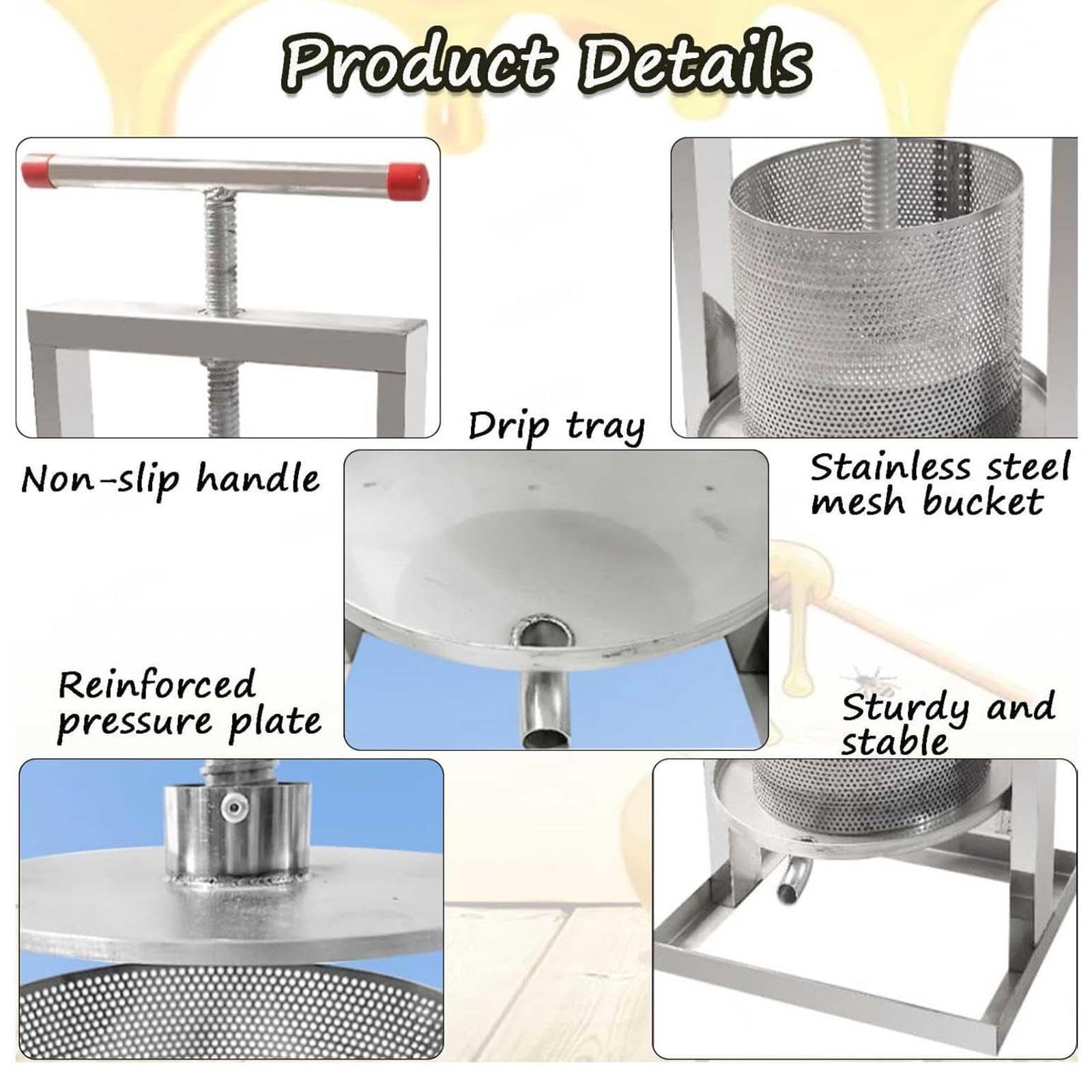 estrattore di miele manuale in acciaio inox Pressa Manuale per Miele manual honey press extractor Attrezzatura apicoltura per estrarre il miele forniture api miele,vino,frutta,cera,2L