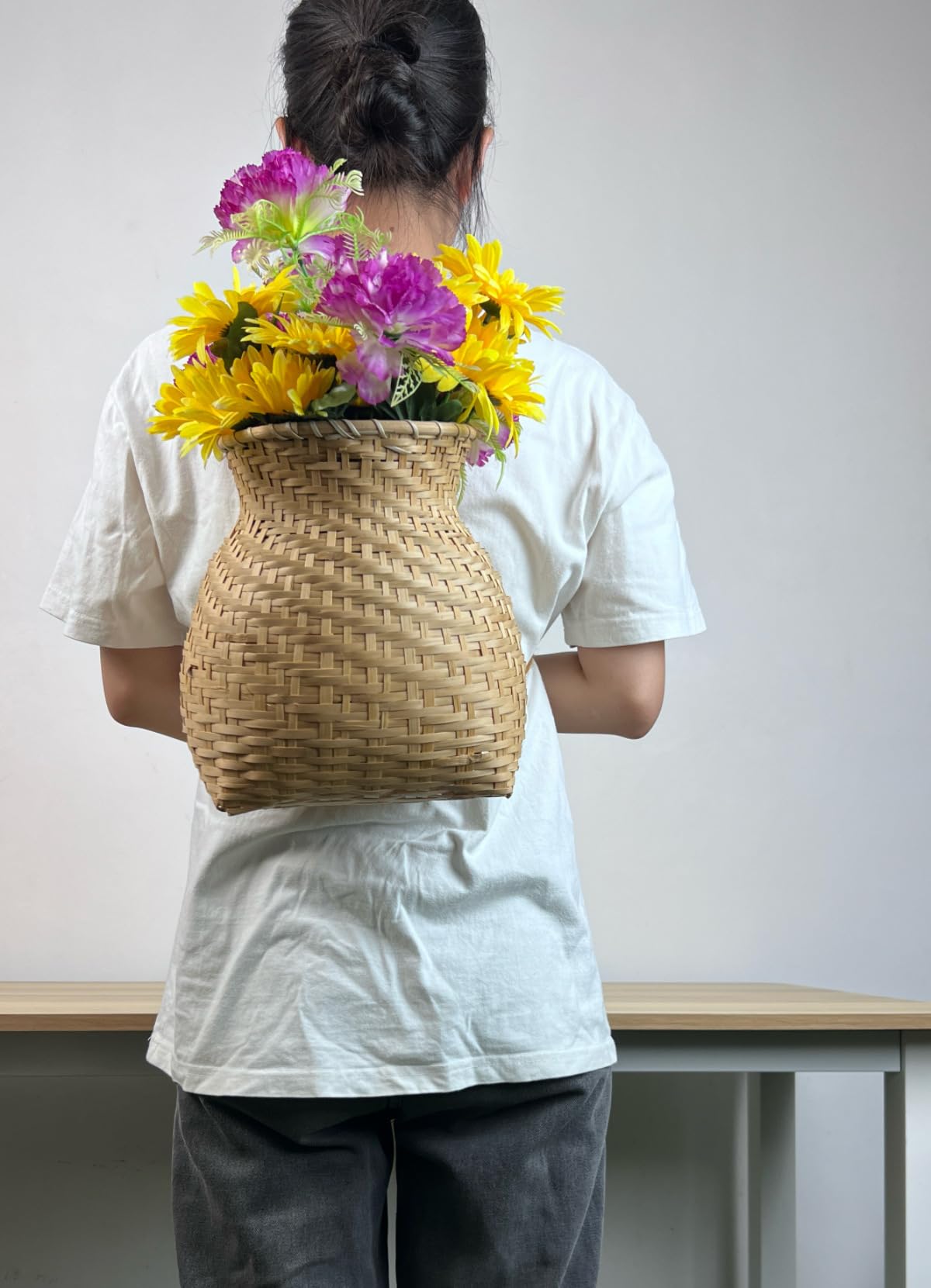 ヴィンテージ　当時物　竹製網目編みバスケット3個セット　手作り籠ビク　魚籠 ヴィンテージ 当時物 竹製網目編みバスケット3個セット 手作り籠