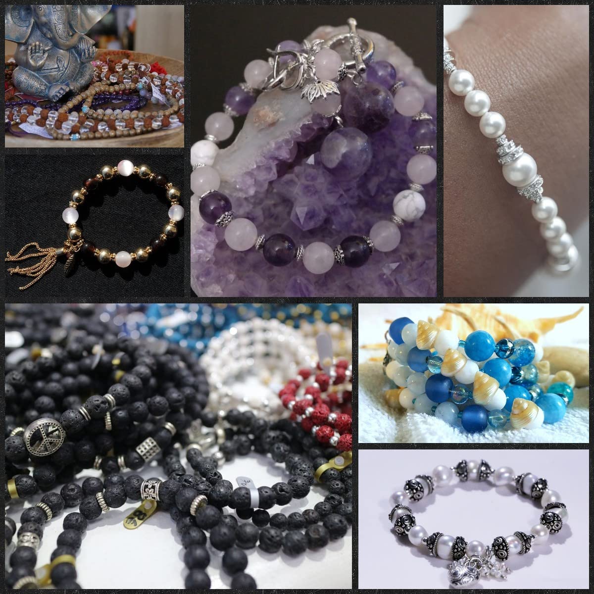 LYVQZPWLRsemillas de vidrio, Cuentas de piedra natural DIY, ágatas de rayas rosas esmeriladas, cuentas espaciadoras sueltas de madera, accesorios for pulseras y collares.(Black Agate,4mm- about 90pcs)