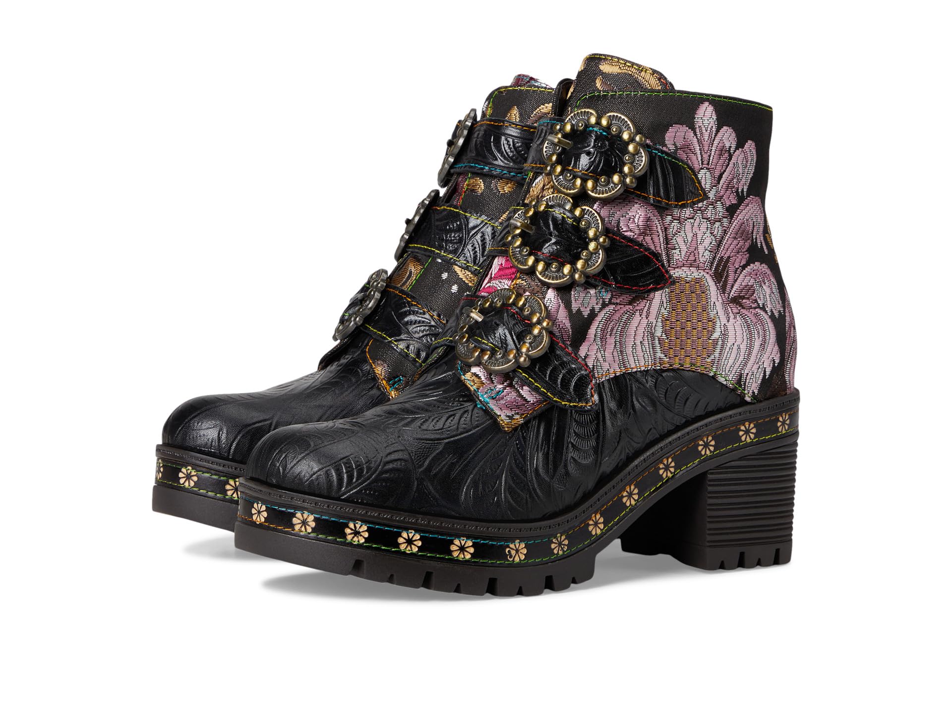 Spring Step L'Artiste Brazza Platform Booties | Bold Artistic Embroidered Leather Ankle Boots