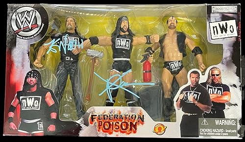 Kevin Nash & X-Pac Signed WWE Jakks Federation Poison NWO Scott Hall Figure COA - Autographed Wrestling Cards