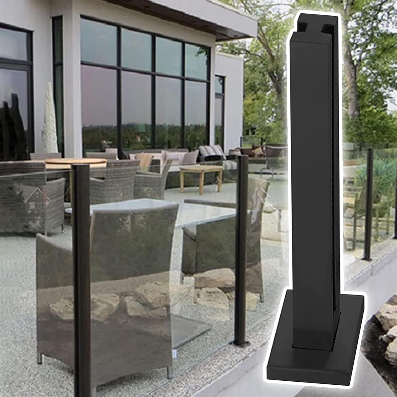 Balustrade en verre noire de 105cm pour garde-corps de balcon et terrasse extérieure