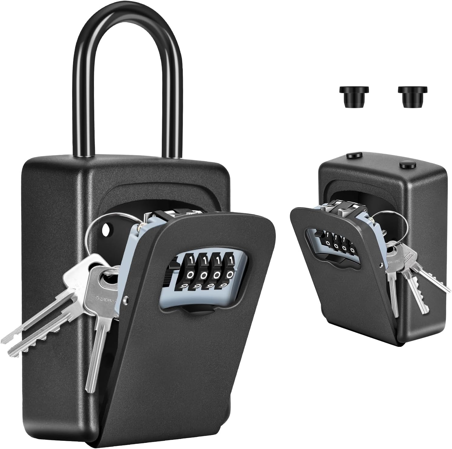 Portable Key Lock Box, Upgrade Clearly Visible Numbers, Lock Box Wall Mounted for House Key, 5 Key Capacity, Weatherproof Resettable Code (1 Pack, Black)