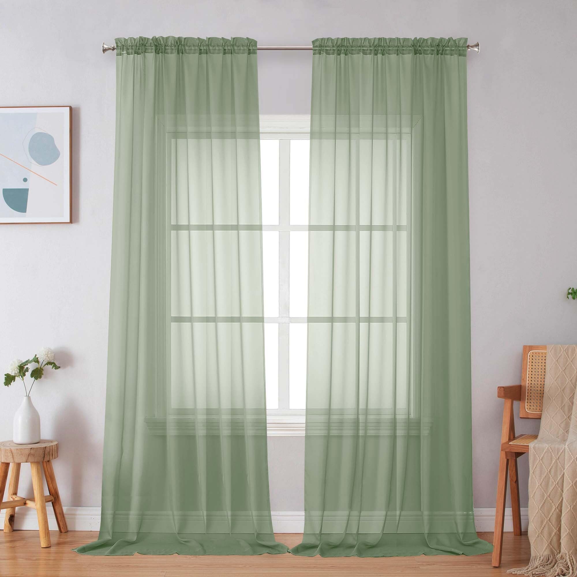Simplebrand Sage Green Sheer Curtains 96 Inches Long 2 Panels for Bedroom