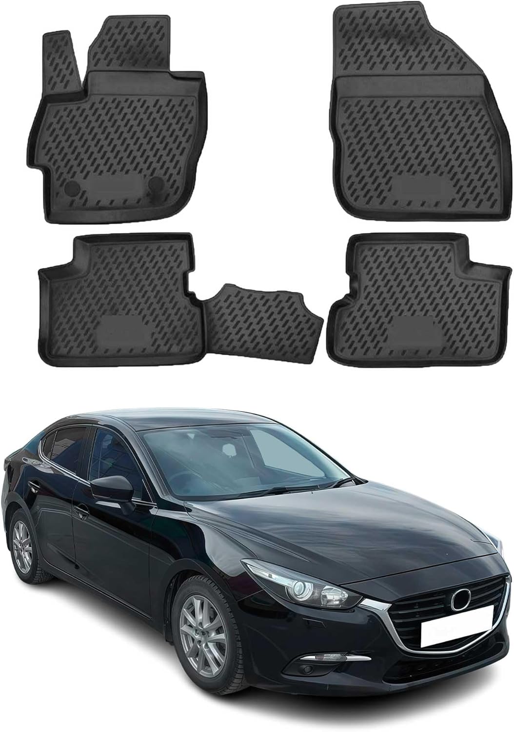 OMAC Floor Mats for Mazda 3 2014-2018 Car Mats All Weather 3D Custom Fit Rubber Mat Waterproof Odorless TPE Floor Liners Laser Measured Non-Slip (Black)