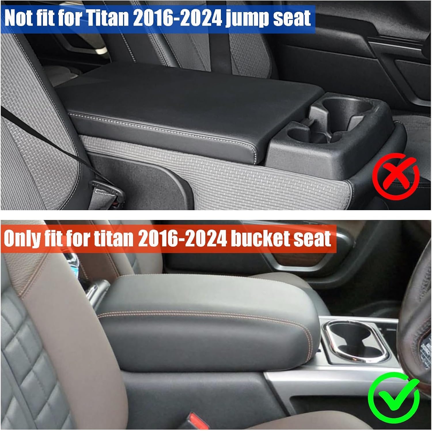 Center Console Cover for Nissan Titan 2016-2024 Bucket Seat | 1:1 Custom Fit Armrest Protector | PU Leather with Cushioning | Scratch-Resistant Middle Console Cover (Bucket Console Only)