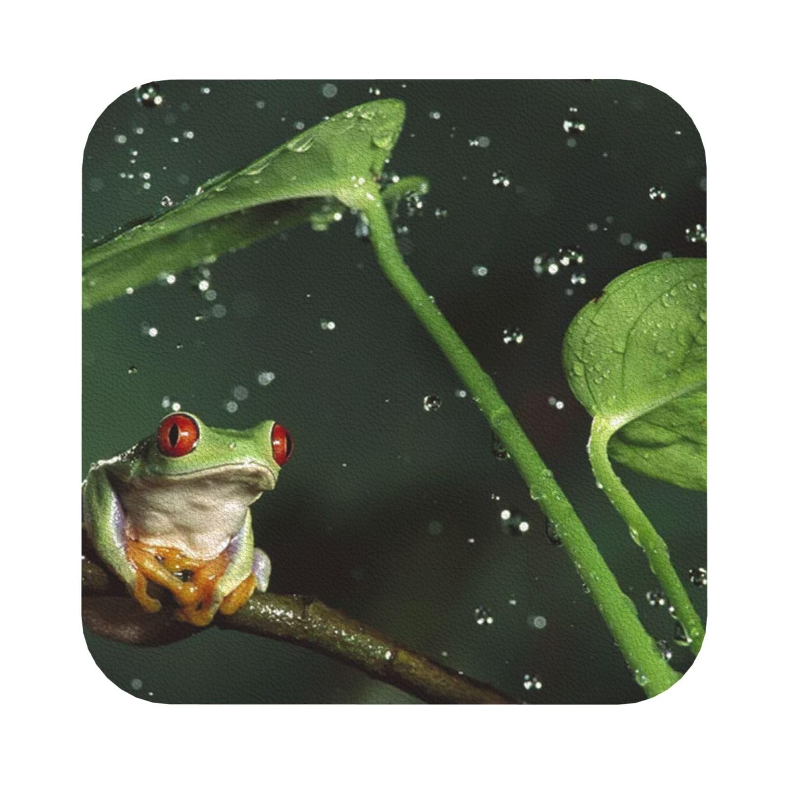 Peace Tree Frog PU Leather Coasters Set of 6 Square Drink Coasters