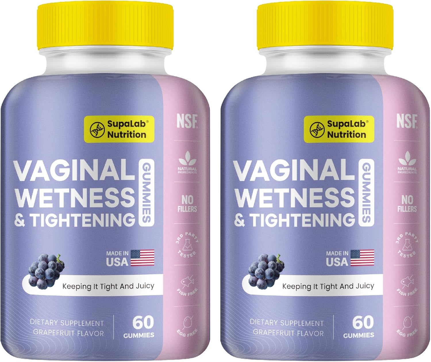 Vaginal Moisturizer Gummis with Slippery Elm Bark, Vaginal Wetness, Natural Firming for Intimate Enjoyment, 60 Gummis