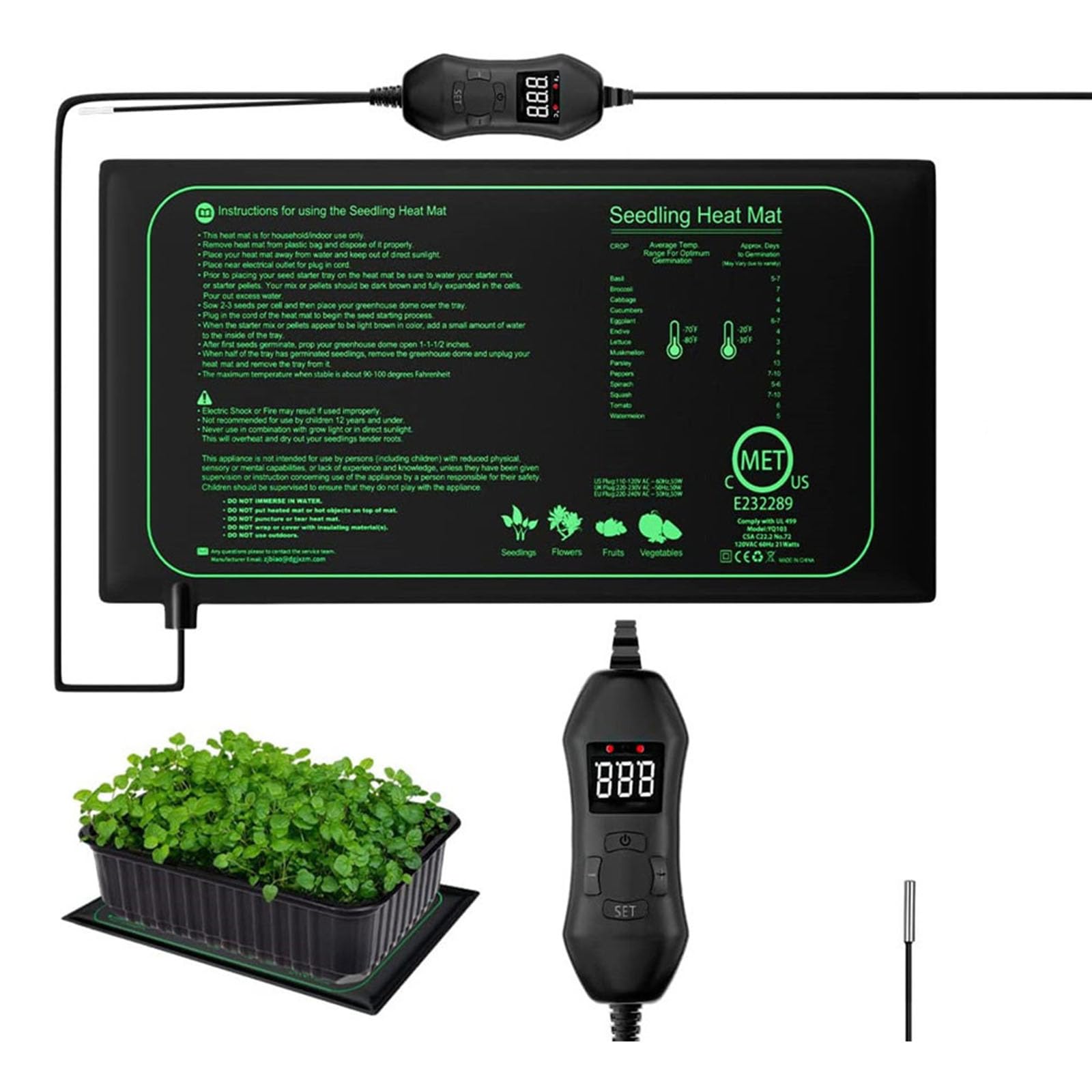 Coussin chauffant pour plante avec contrôle du thermostat - Tapis chauffant imperméable pour semis pour germination et croissance efficaces en hydroponie Vario