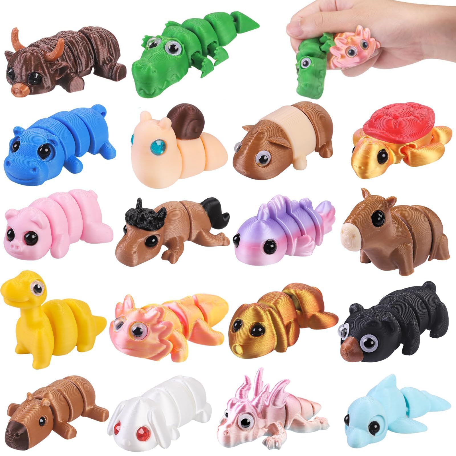 18PCS 3D Printed AnimalsColorful Movable Joint 3D Printed Animal Different Animal Shapes for Home Office Desk Decoration Photographic Prop (Assorted)