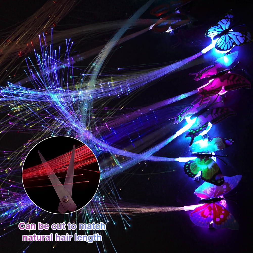 URAQT LED Light Up Elastic Hair Bands,6PCS Luminous Hair Ties,6PCS Butterfly Flashing Fiber Optic Hairs Braid with Clips,Light up Hairs Accessories for Halloween Rave Glow Party - Image 4