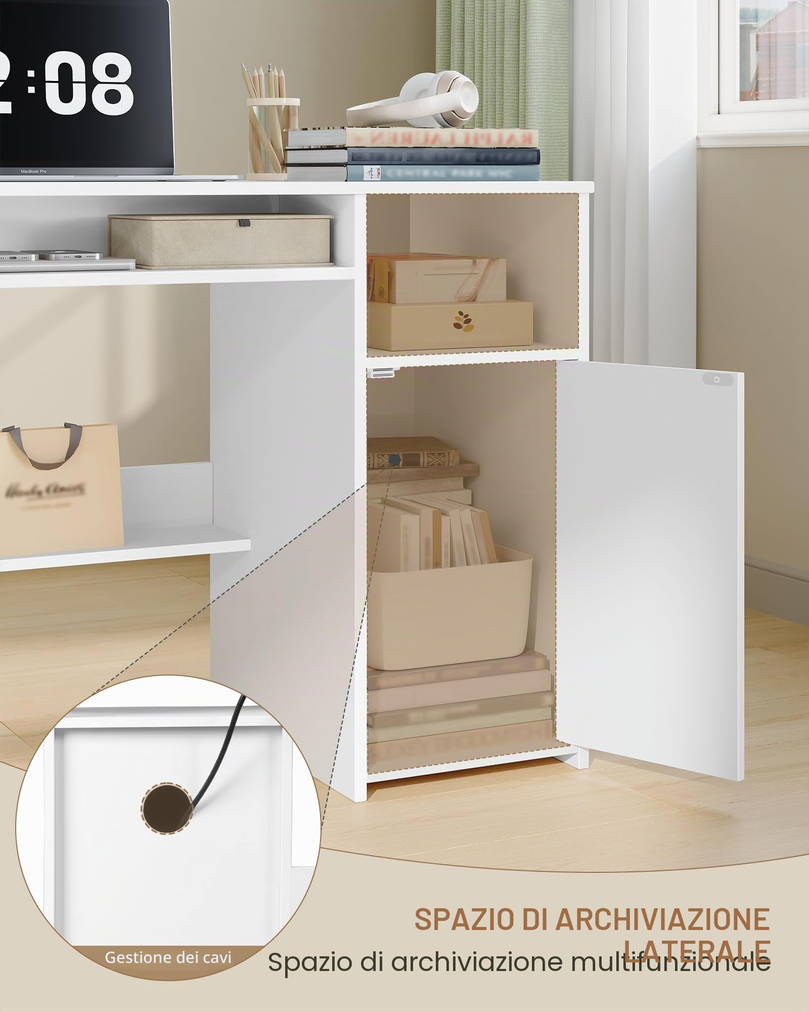 Hzuaneri Scrivania per Computer, Scrivania Ufficio con Ripiani, Tavolo Moderno con Deposito, per Studio, Ufficio, Camera da Letto, 50 x 108 x 75 cm, Bianco CD10103X