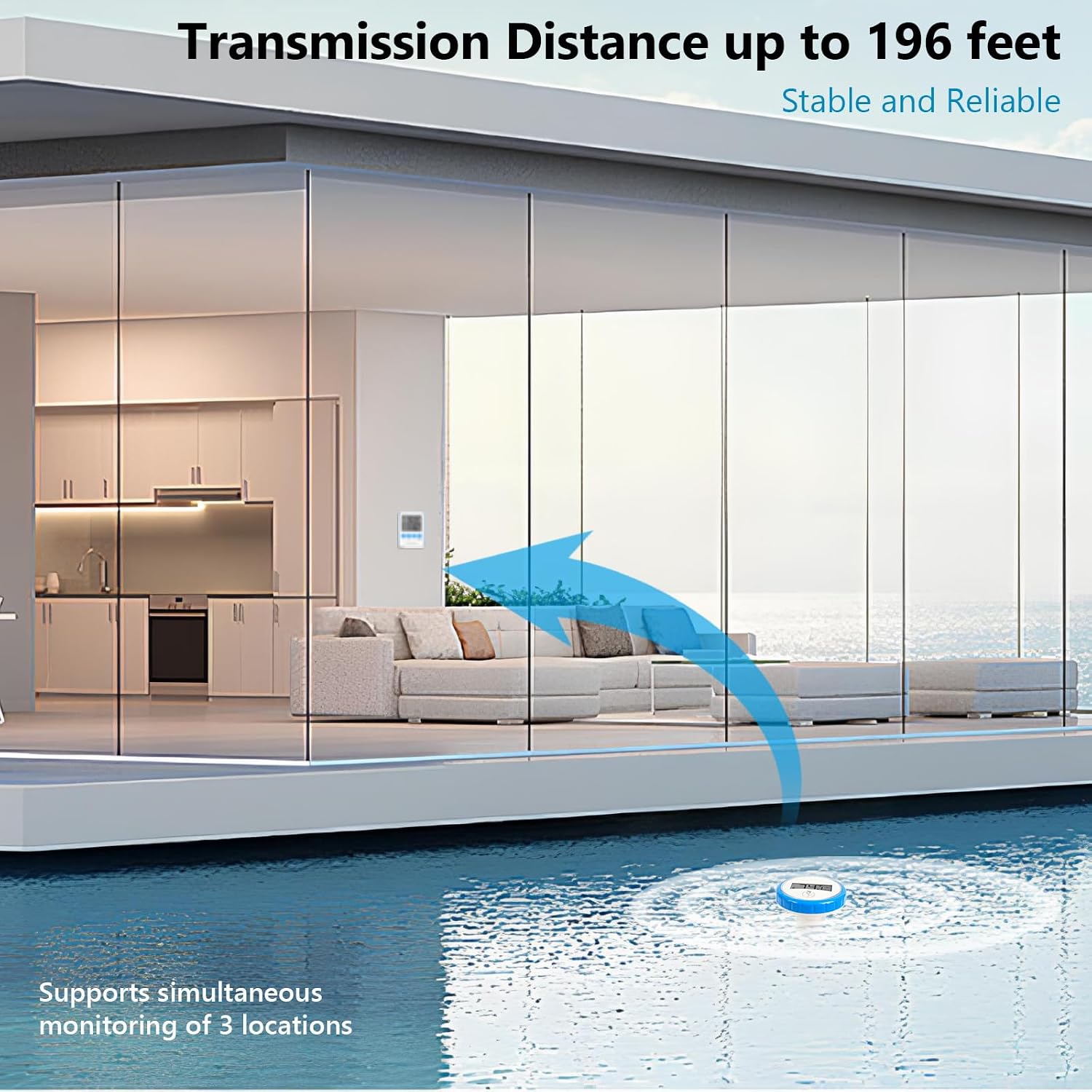 Wireless Floating Pool Thermometer – Waterproof Digital Water Temperature Sensor, ±2 °F Accuracy, 196 ft Long-Range, Indoor/Outdoor Remote Monitor for Swimming Pools, Hot Tubs, Spas & Ponds