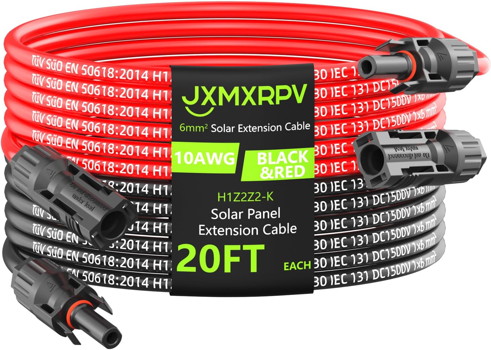 Solar Cable Extension 20Ft 10AWG, Solar Wire with Tool-Free Solar Connectors, Waterproof Solar Panel Extension Cable 6mm², PV Cable 10Gauge for Home Boat RV Solar Panels(20ft)