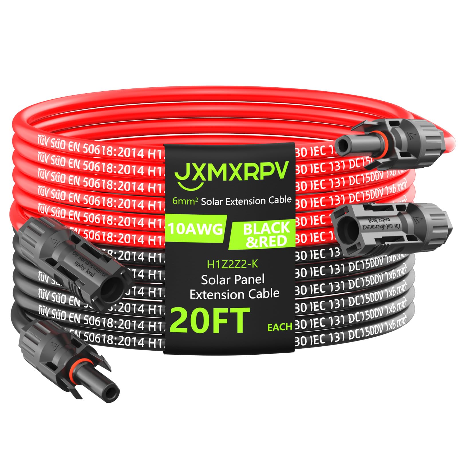 Solar Extension Cable 20Ft 10AWG, Solar Wire with Tool-Free Solar Connectors, Waterproof Solar Panel Extension Cable 6mm², PV Cable 10Gauge for Home Boat RV Solar Panels(20ft)