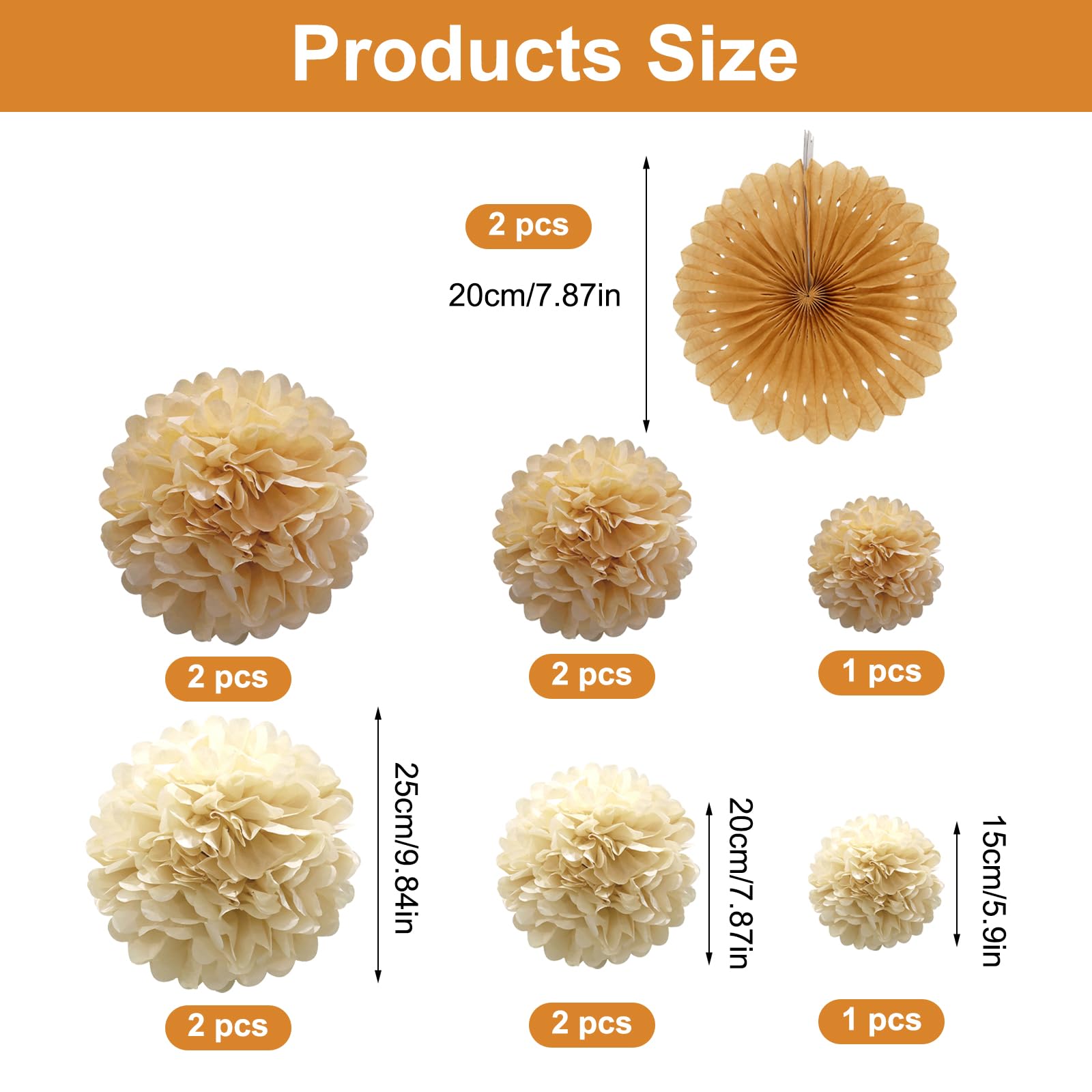 24 pompon decorativi in carta velina, per feste, matrimoni, festival, compleanni, baby shower, Natale, feste in giardino, colore beige