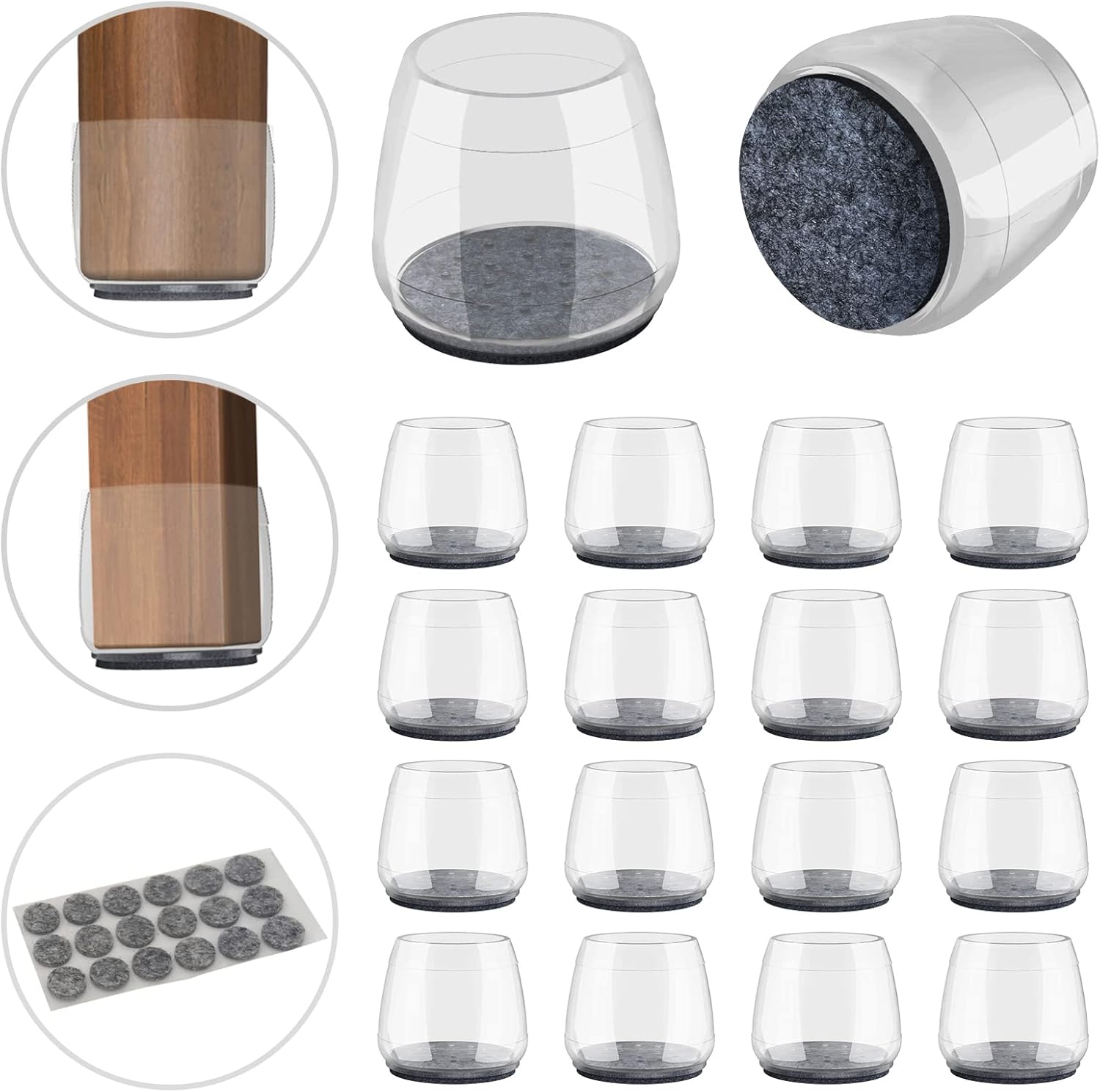 16PCS Transparent Chair Leg Cover, high Transparent Silicone Chair Leg Floor Protection Cover